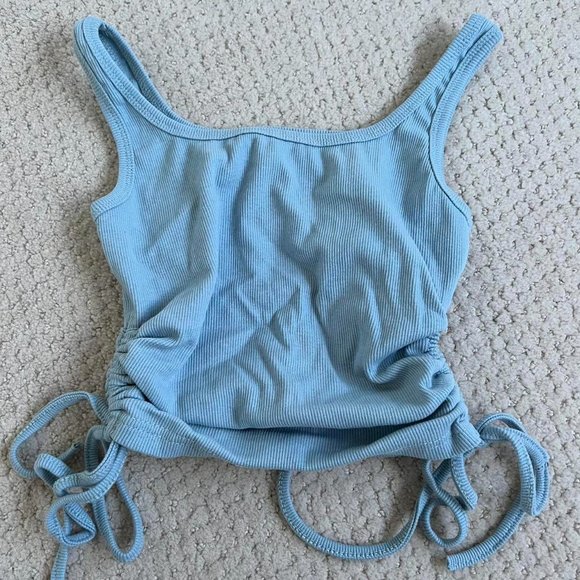 Blue Ruched Crop Tank Top / Muscle Tank - Picture 3 of 4